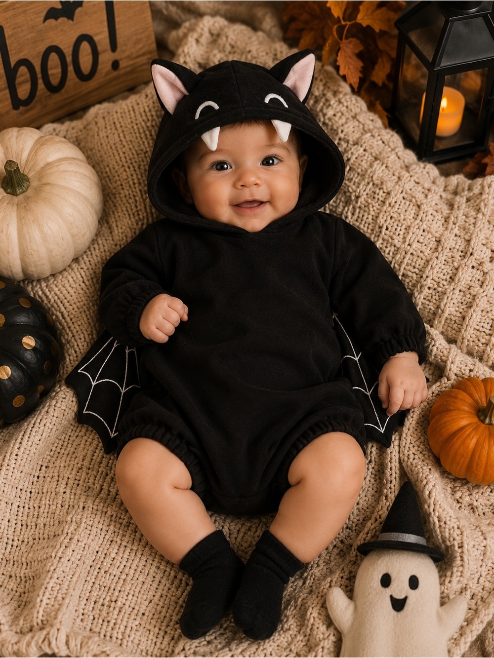 Old Navy Black Bat Hooded Romper with Web Wings